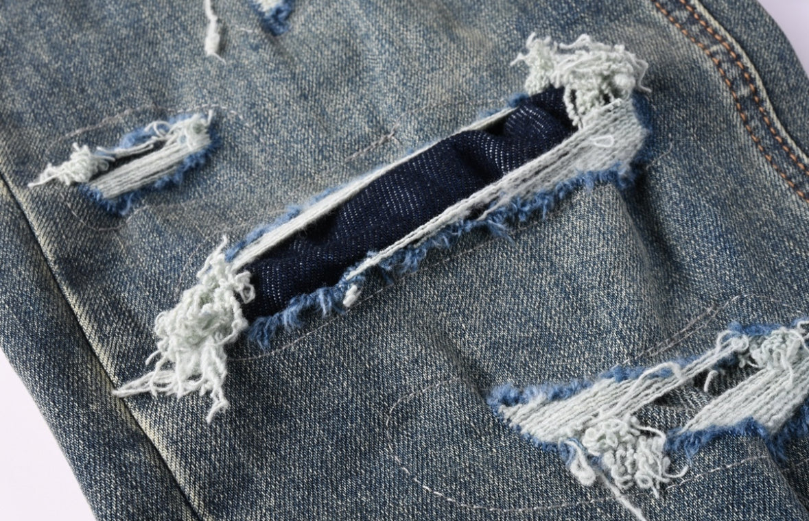 Men’s KSUBI Dark-Blue Distressed Jeans