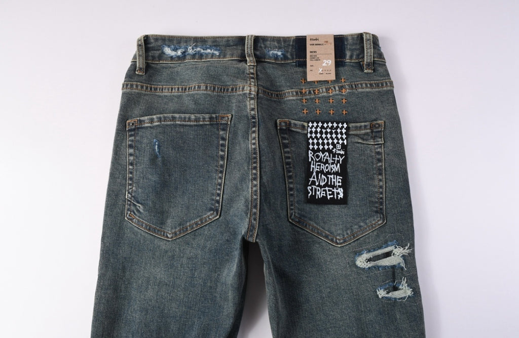 Men’s KSUBI Dark-Blue Distressed Jeans