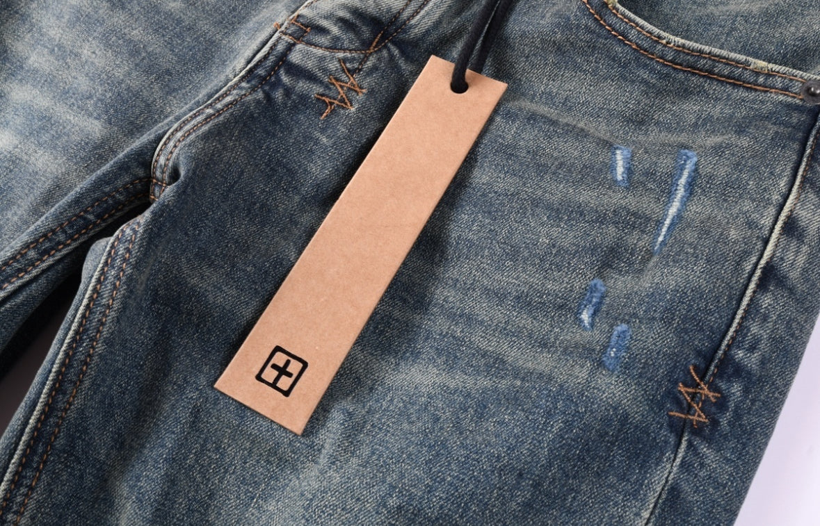 Men’s KSUBI Dark-Blue Distressed Jeans