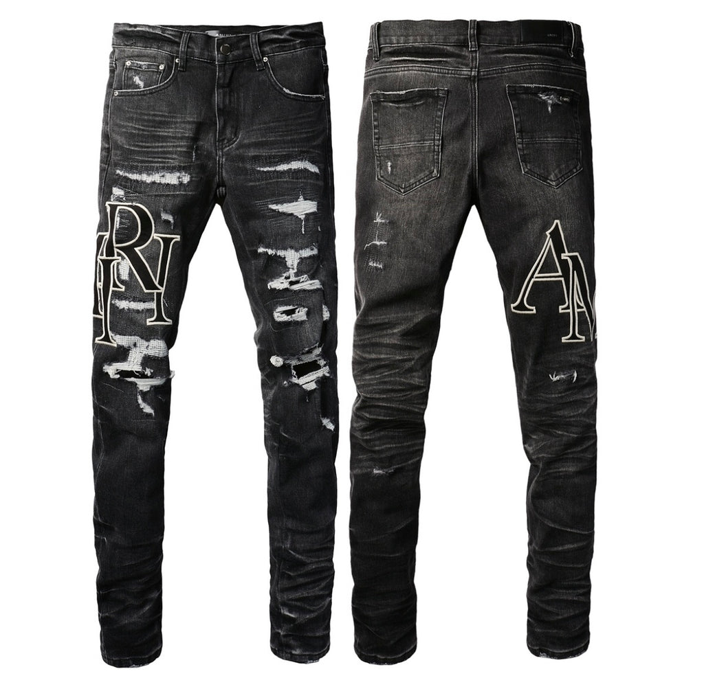Men’s Mike AMIRI Storm-grey Staggered Logo Jeans