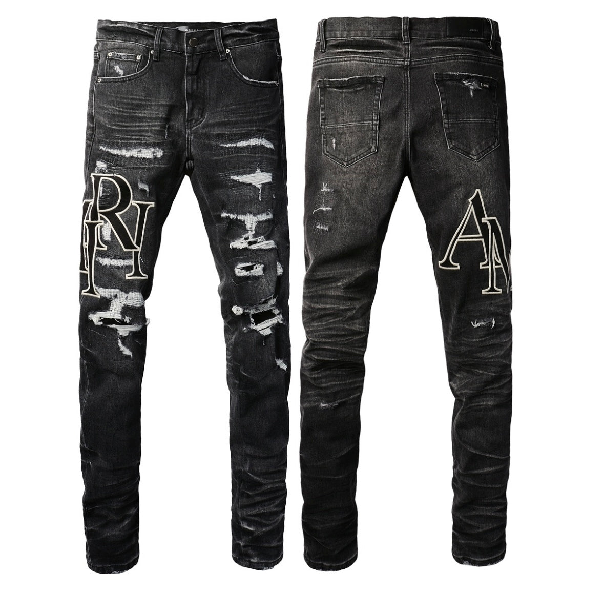 Men’s Mike AMIRI Storm-grey Staggered Logo Jeans