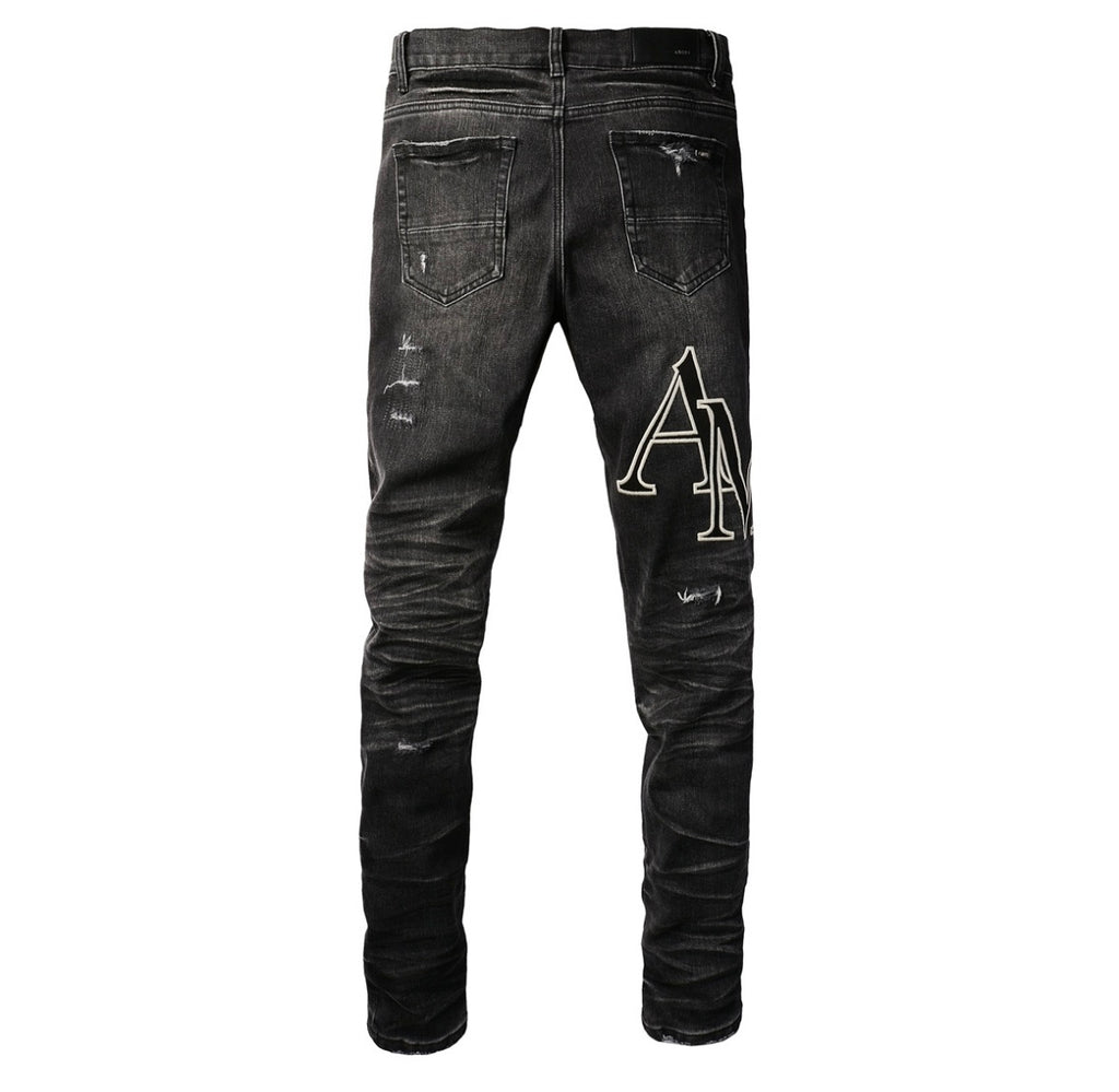 Men’s Mike AMIRI Storm-grey Staggered Logo Jeans