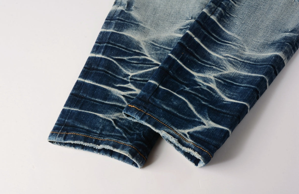 Men’s Mike AMIRI Distressed Staggered Logo Light Blue Jeans