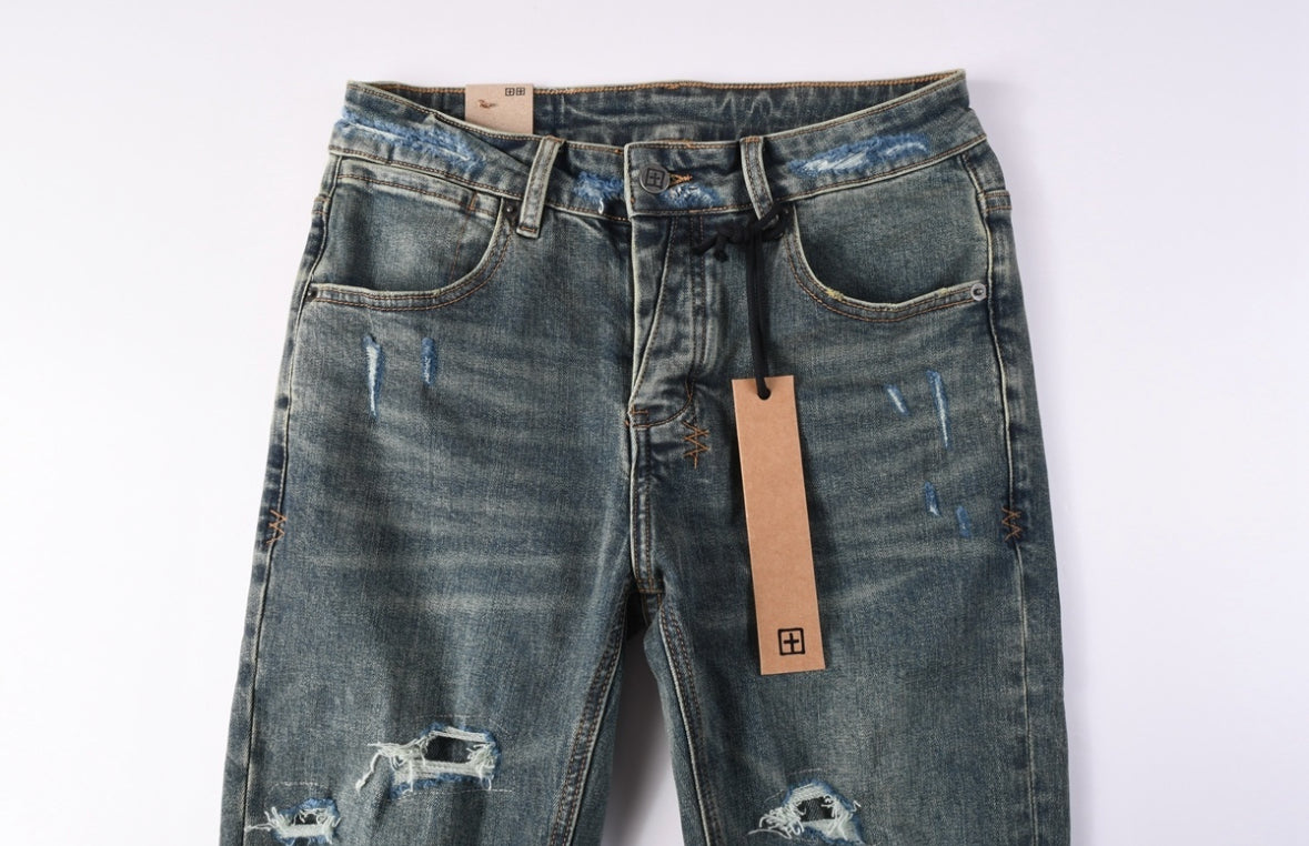 Men’s KSUBI Dark-Blue Distressed Jeans