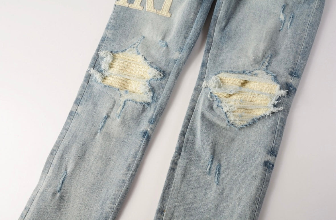 Men’s Mike AMIRI Distressed Light Blue Jeans