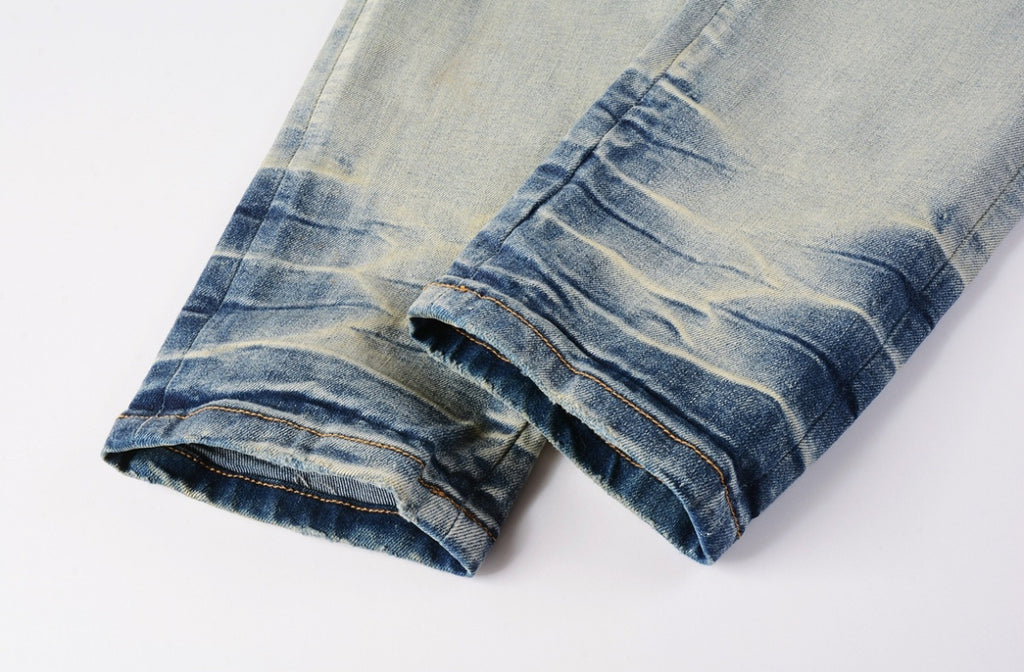 Men’s Mike AMIRI Solid Red Logo Light-Blue Distressed Jeans