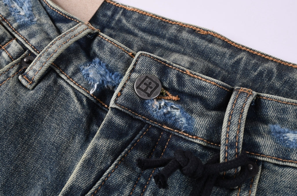 Men’s KSUBI Dark-Blue Distressed Jeans