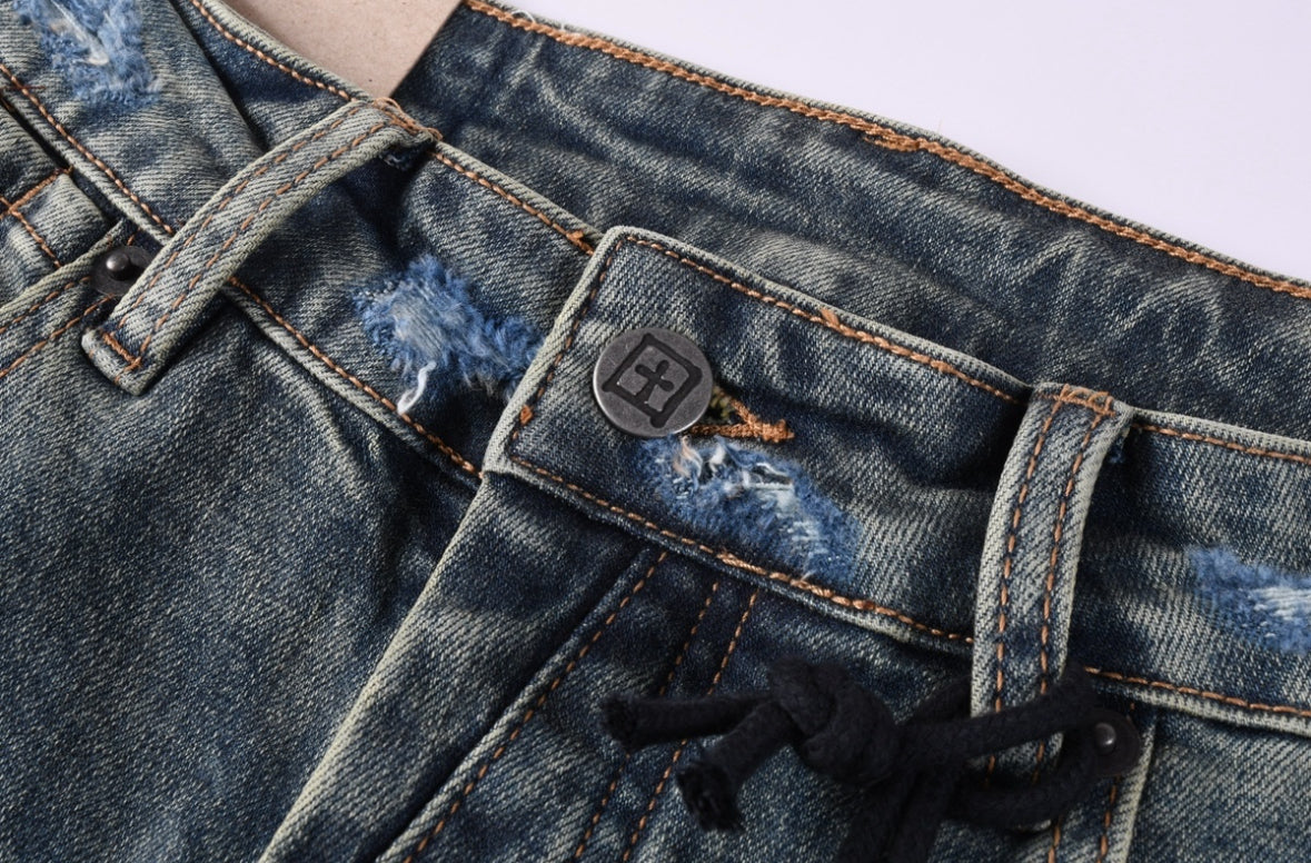 Men’s KSUBI Dark-Blue Distressed Jeans