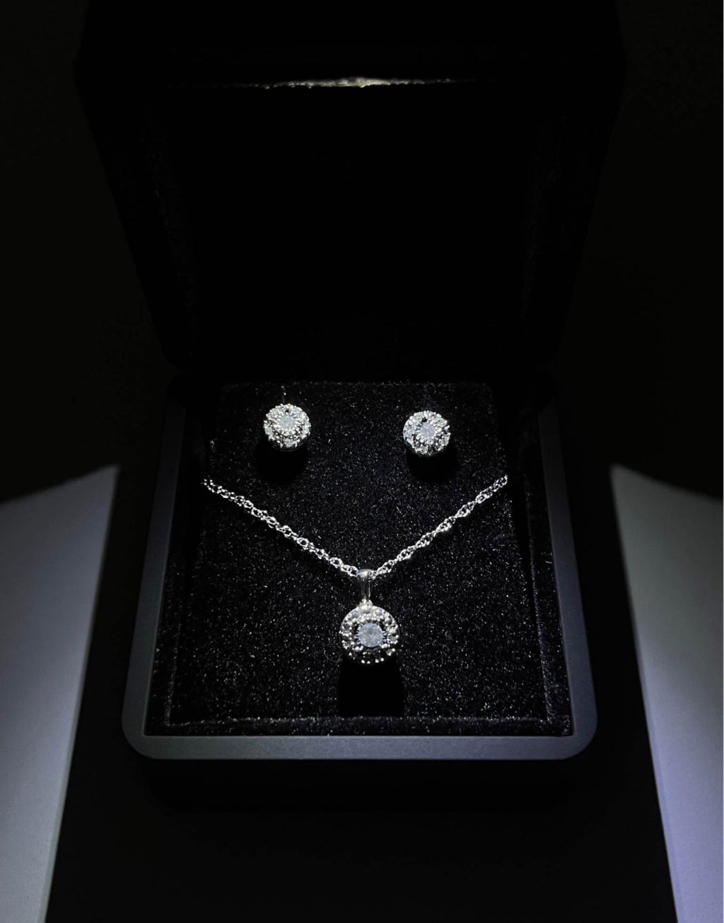 Women’s Raw Diamond Necklace & Stud Earrings Set – 925 Sterling Silver Elegant Jewelry