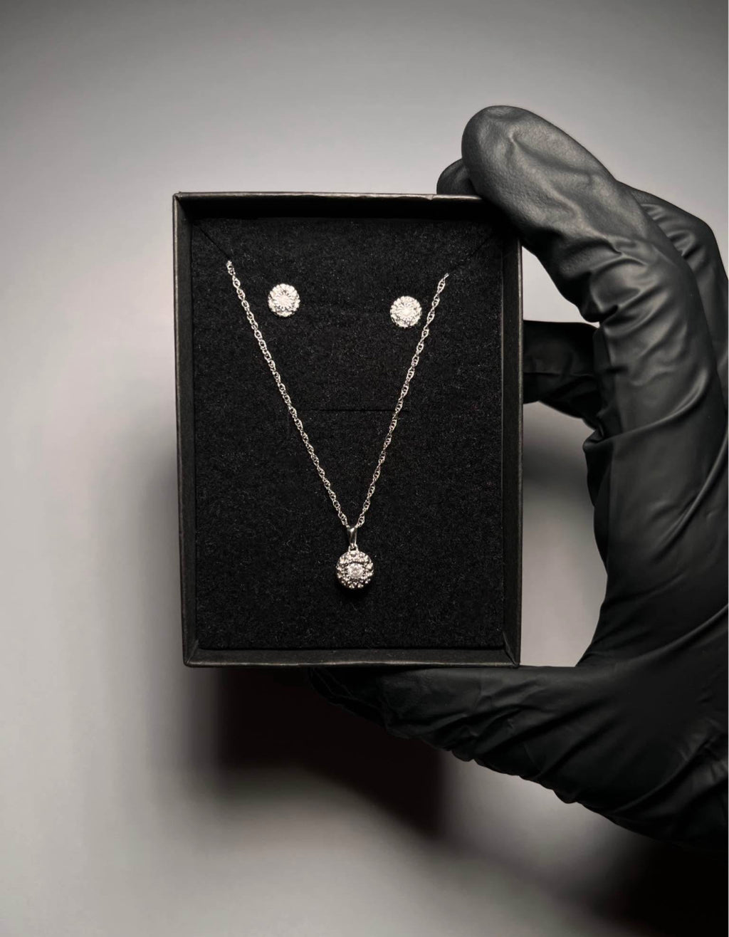 Women’s Raw Diamond Necklace & Stud Earrings Set – 925 Sterling Silver Elegant Jewelry