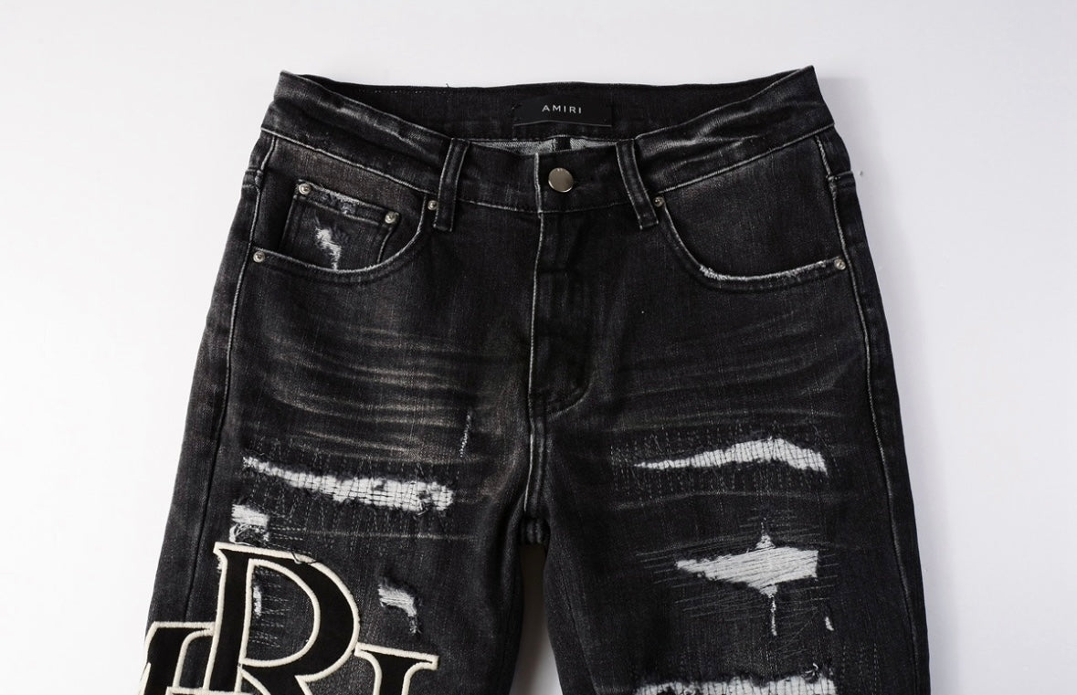 Men’s Mike AMIRI Storm-grey Staggered Logo Jeans