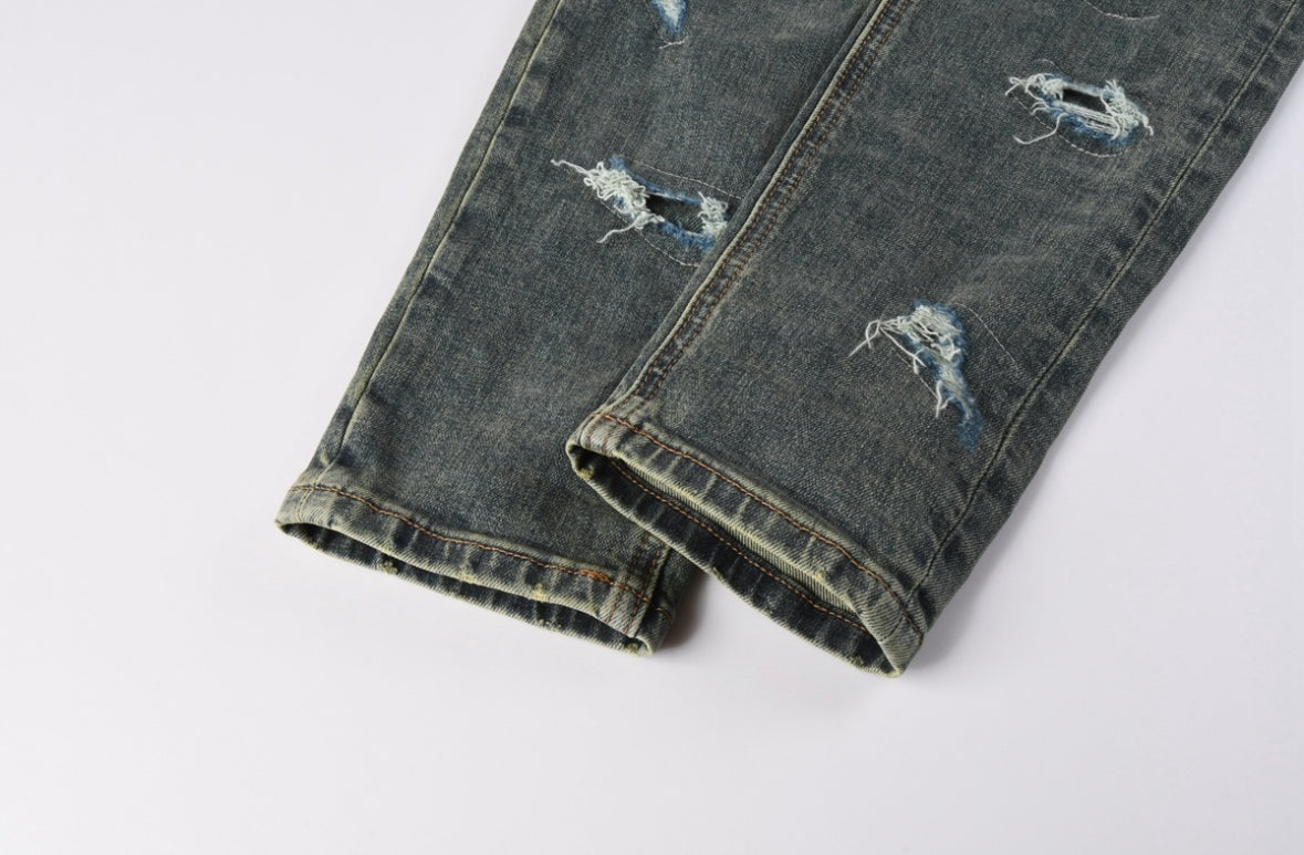 Men’s KSUBI Dark-Blue Distressed Jeans